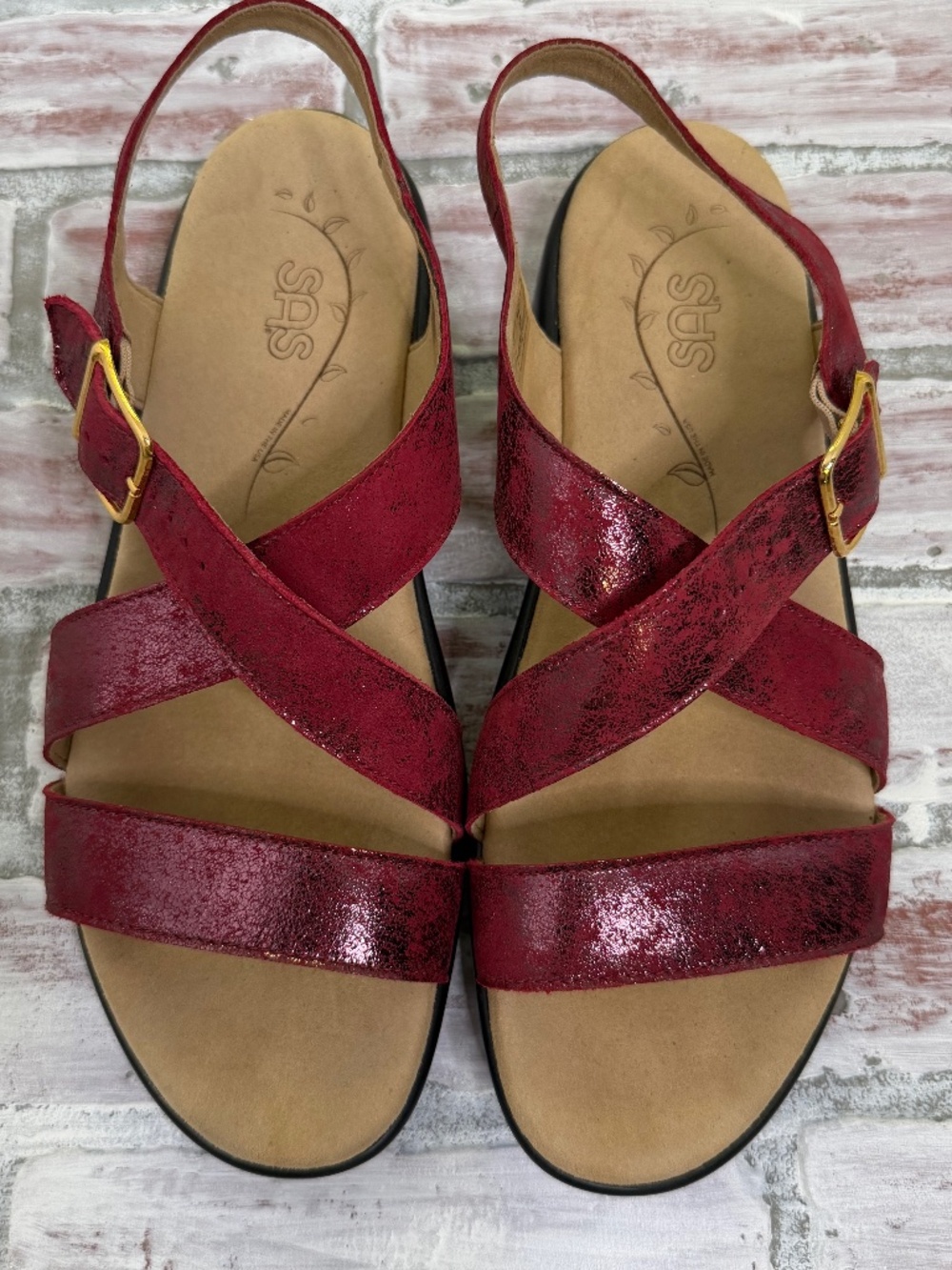 SAS Laguna Cross Strap Adjustable Womens 10M Maroon Tripad Comfort Sandals
